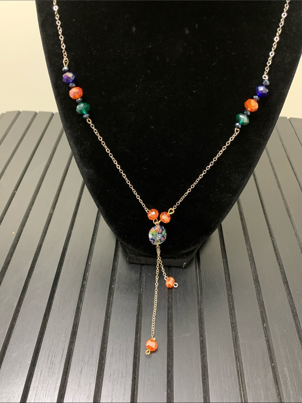 Handmade Orange crystal Lariat Necklace
